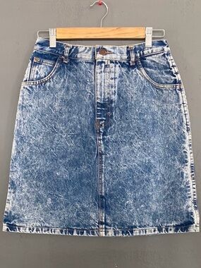 Vintage SFO Acid Wash Blue High Waisted Denim Skirt 80’s Retro